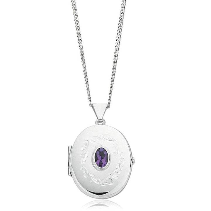 Sterling Silver Amethyst Oval Locket