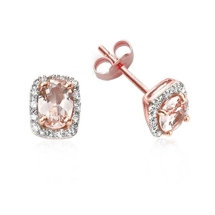 9ct Rose Gold Morganite & Diamond Halo Stud Earrings