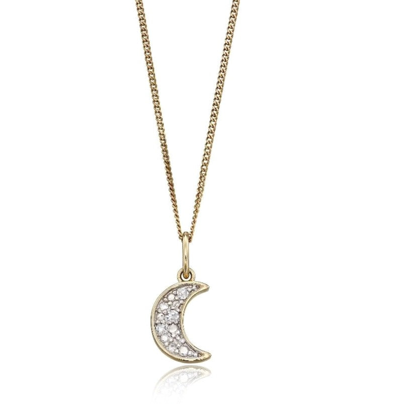 9ct Gold Diamond Mini Moon Necklace