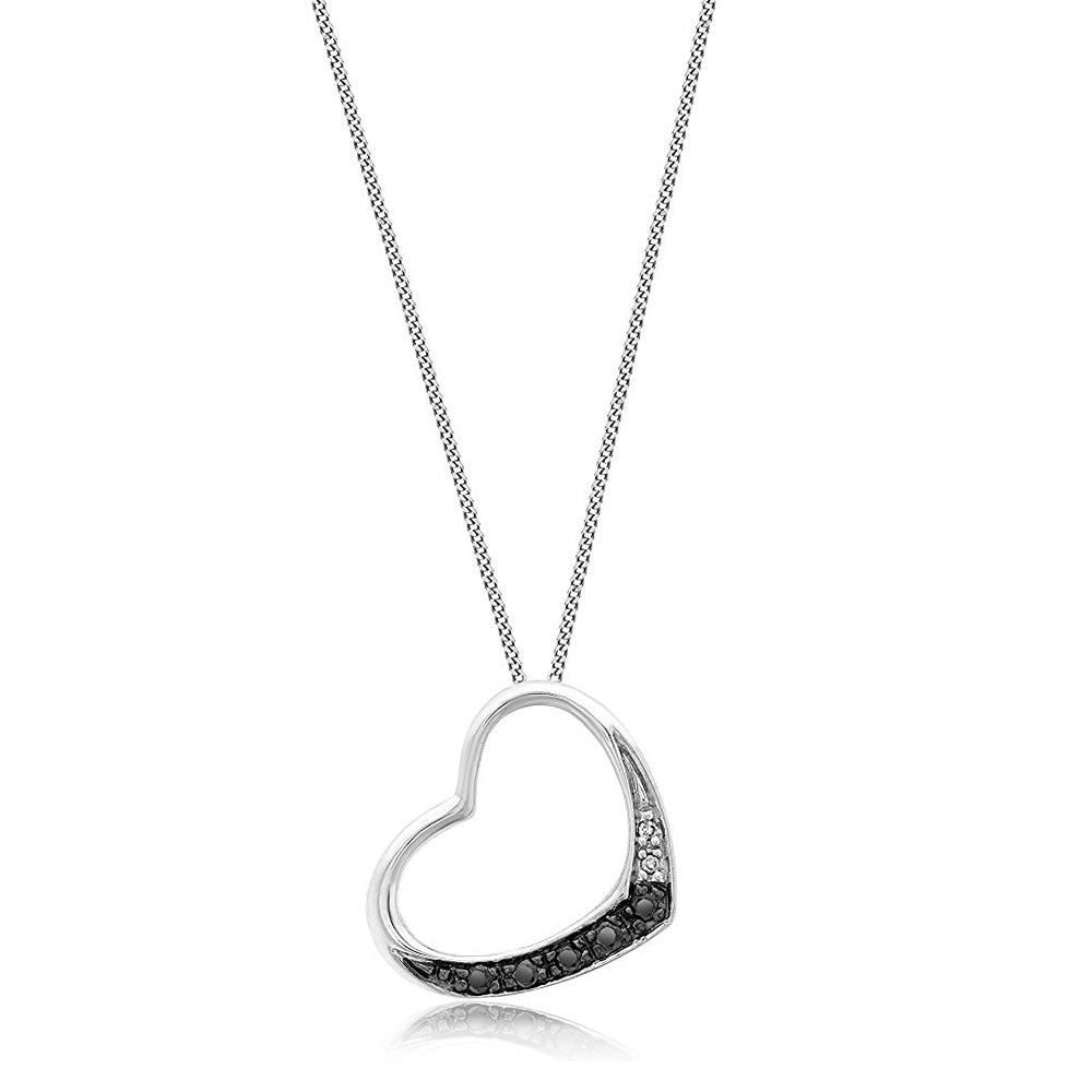 Lovely Black Diamond Heart Pendant Necklace White Gold