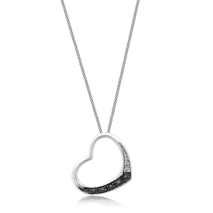 9ct White Gold Black Diamond Heart Pendant