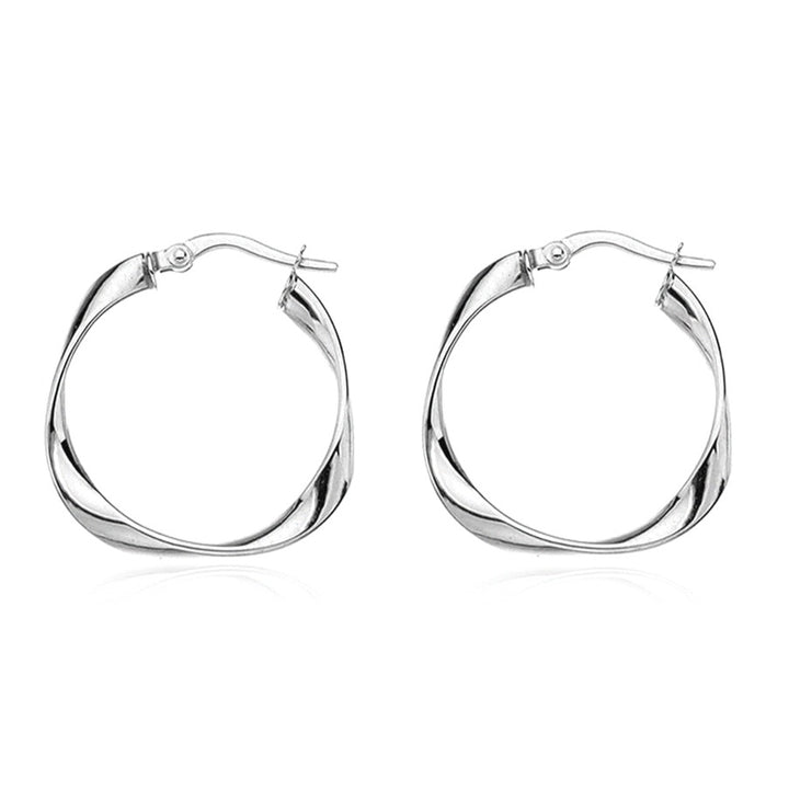 9ct White Gold Small Creole Twist Hoop Earrings