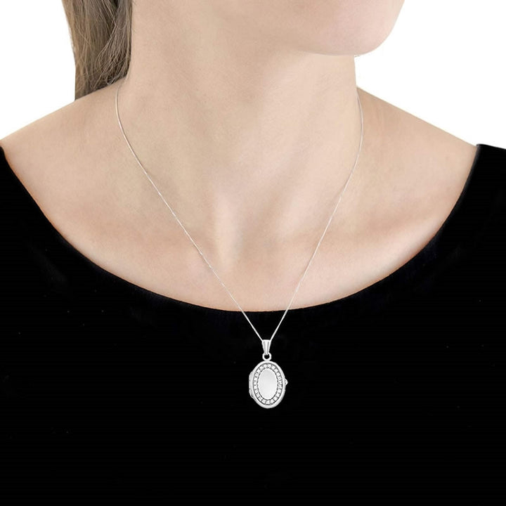 9ct White Gold Oval Cubic Zirconia Locket