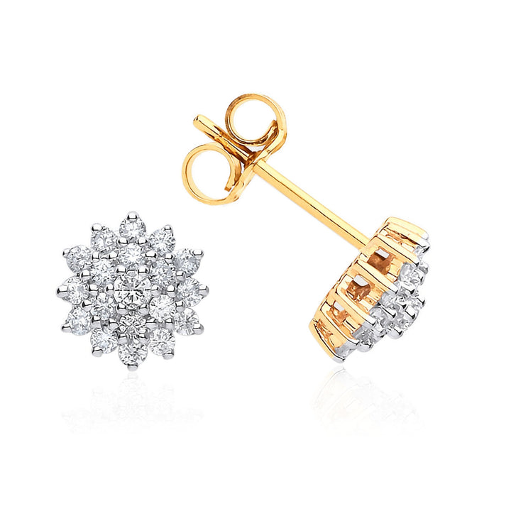 9ct Gold 0.50ct Diamond Cluster Stud Earrings