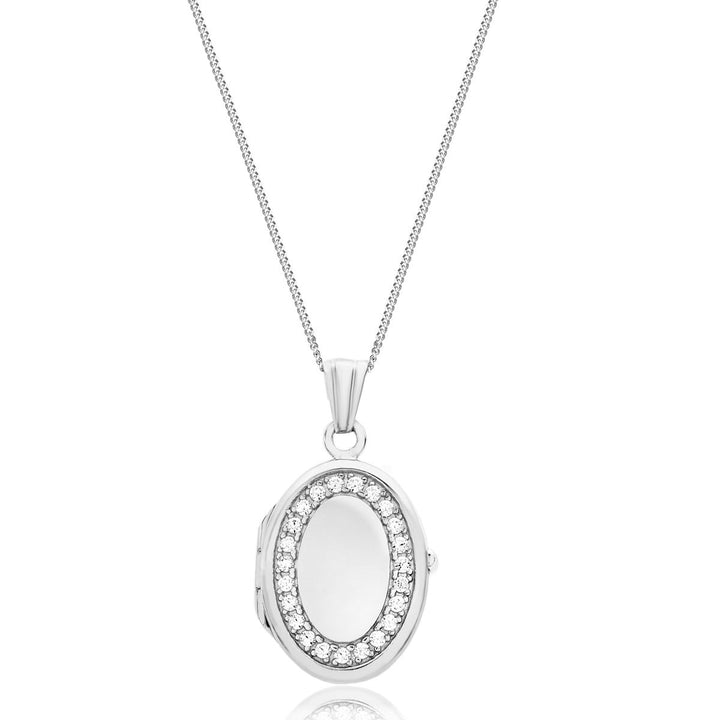 Sterling Silver Oval Cubic Zirconia Locket