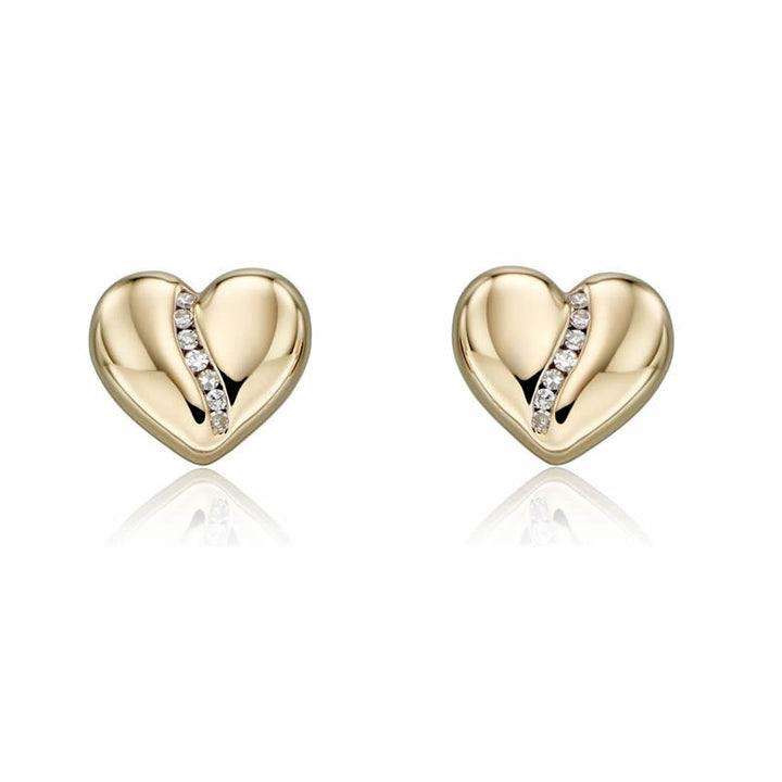 9ct Gold Diamond Heart Stud Earrings