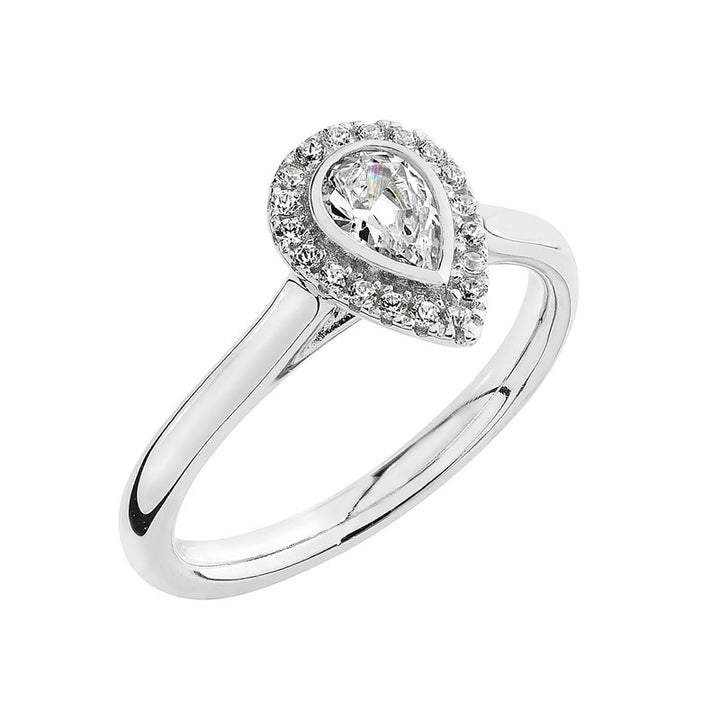 Silver Pear Shape Halo Ring