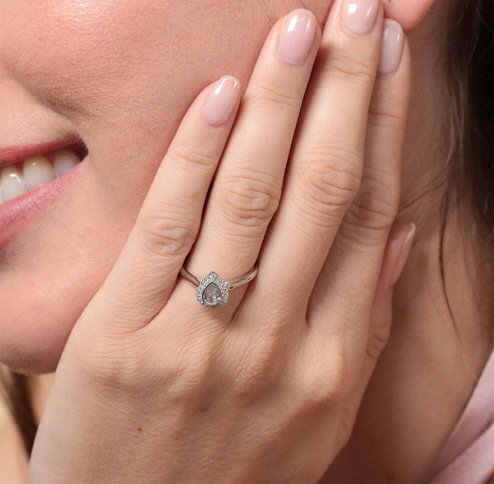 Silver Pear Shape Halo Ring