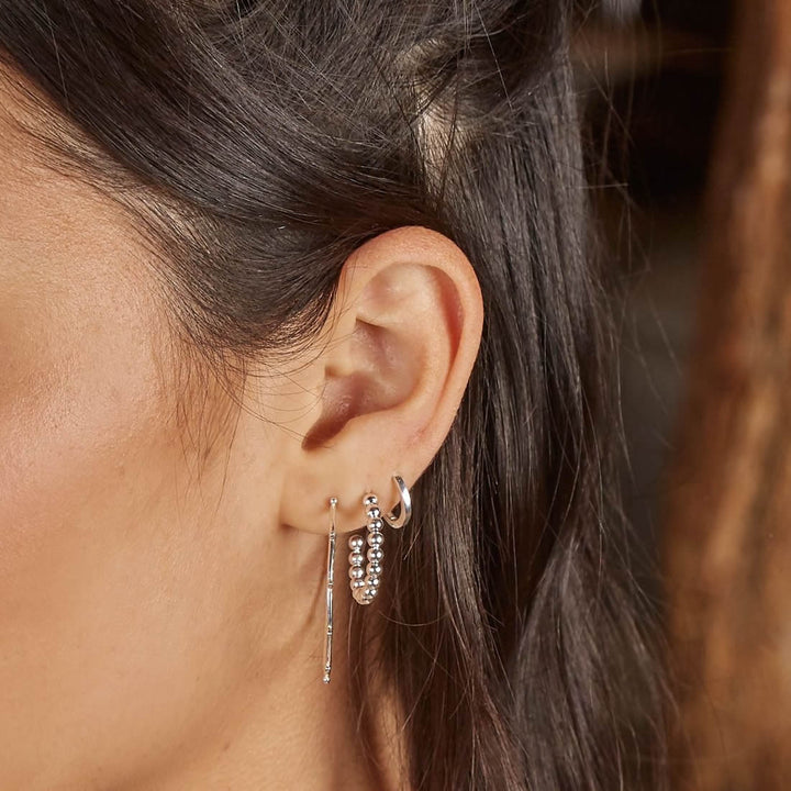Sterling Silver Beaded Hoop Earrings