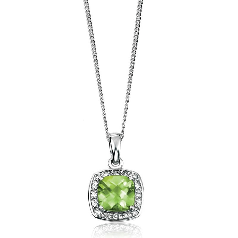 9ct White Gold Peridot & Diamond Pendant
