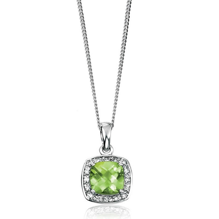 9ct White Gold Peridot & Diamond Pendant