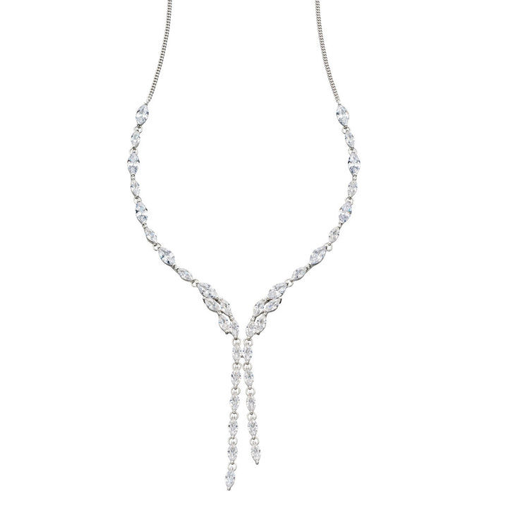 Silver Cubic Zirconia Marquise Drop Necklace