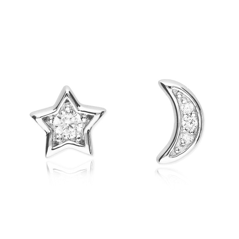 Silver Moon & Star Stud Earrings