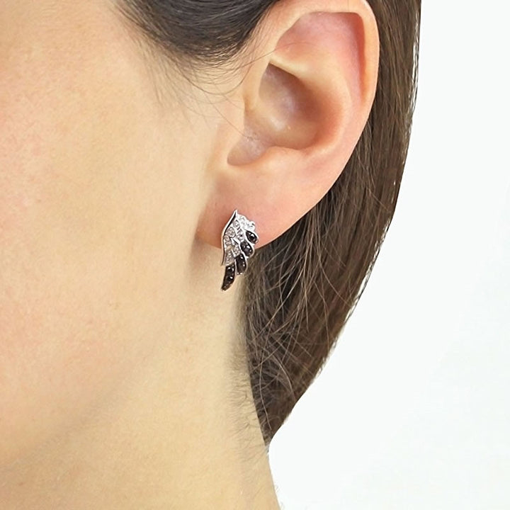 9ct White Gold Black Diamond Angel Wing Earrings