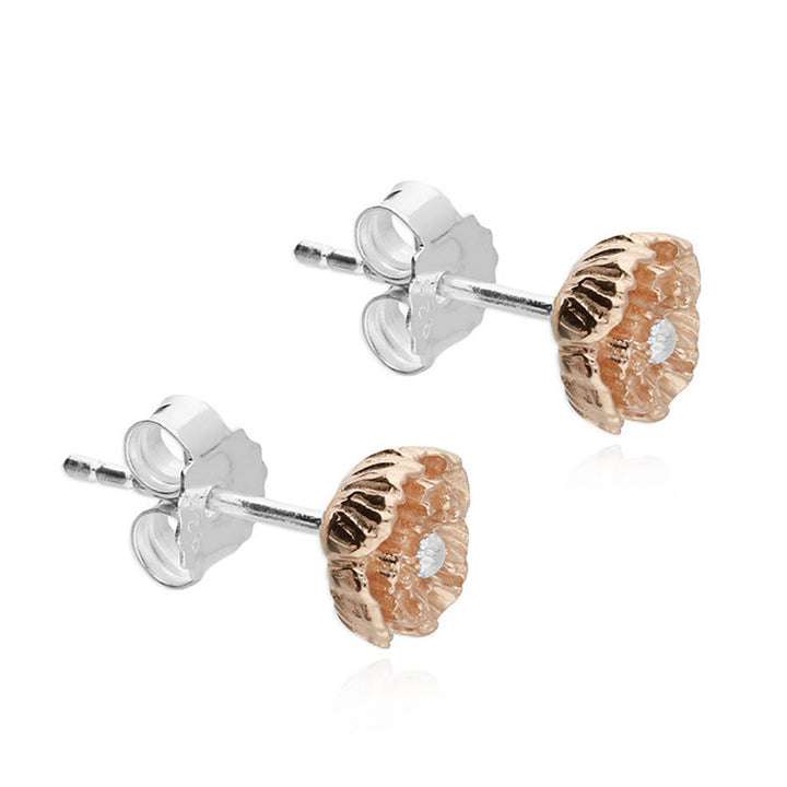 Sterling Silver August Birth Flower Poppy Stud Earrings