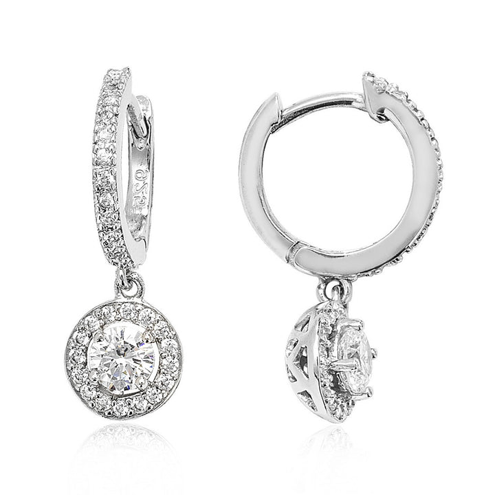 Silver Cubic Zirconia Halo Drop Earrings