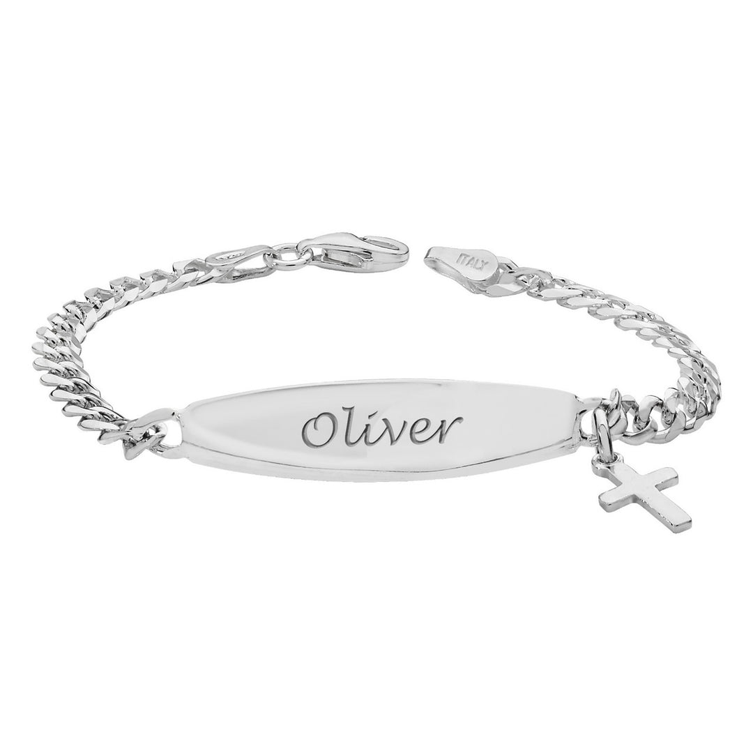 Children's Silver Personalised Cross Charm Bracelet
