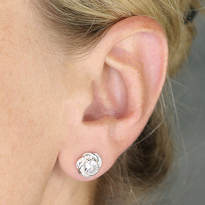 Silver Cubic Zirconia Knot Stud Earrings