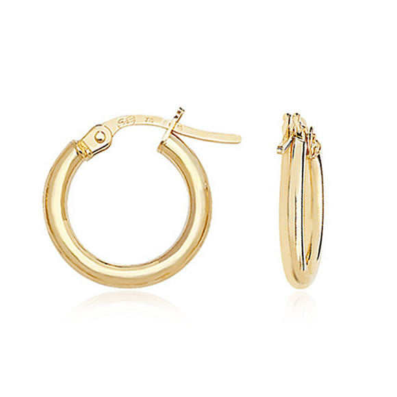9ct Gold Small Classic Hoop Earrings 10mm