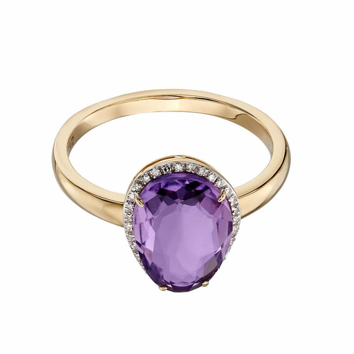 9ct Gold Natural Amethyst & Diamond Ring