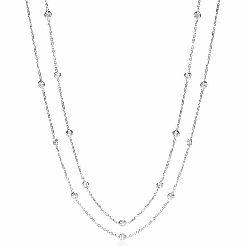 Silver Cubic Zirconia Long Length Station Necklace