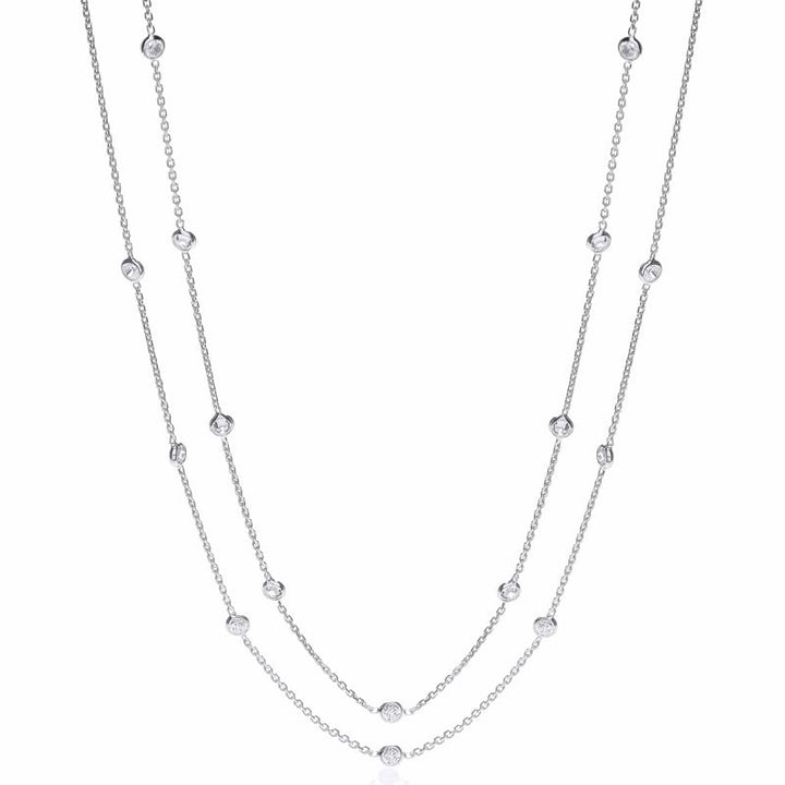 Silver Cubic Zirconia Long Length Station Necklace