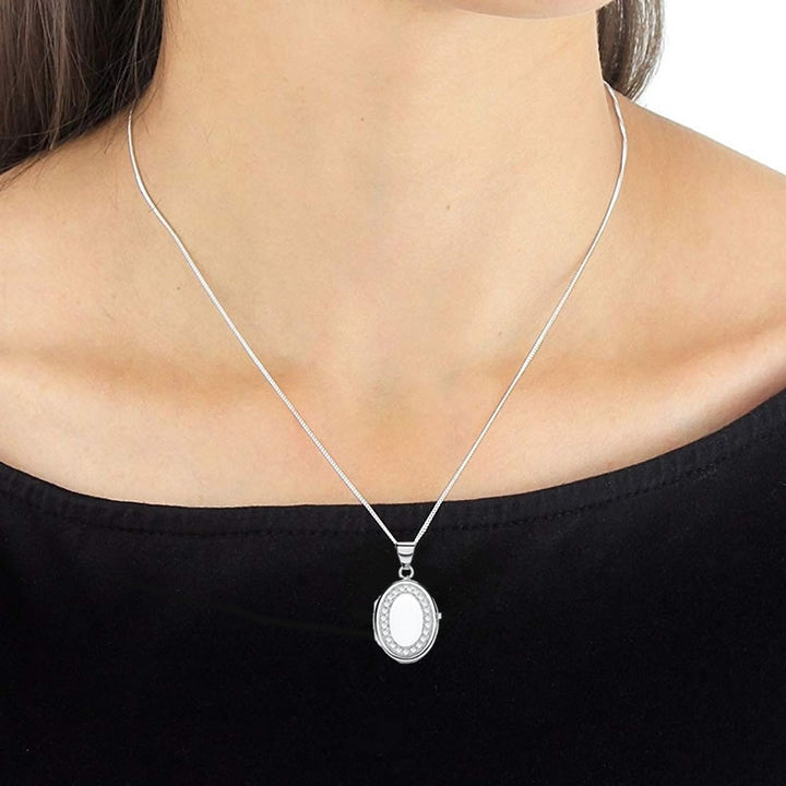 Sterling Silver Oval Cubic Zirconia Locket
