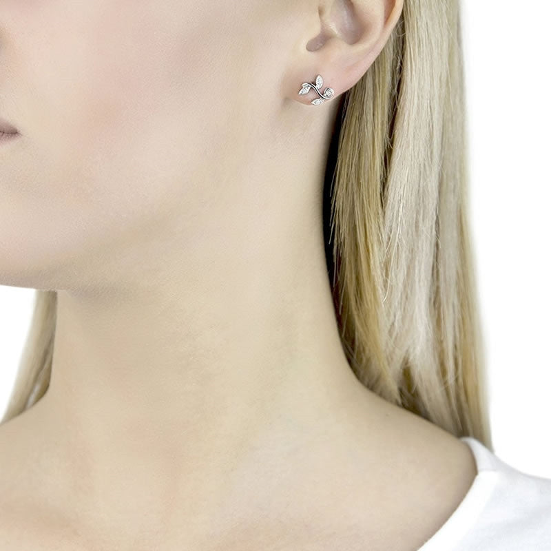 9ct White Gold Diamond Vine Stud Earrings