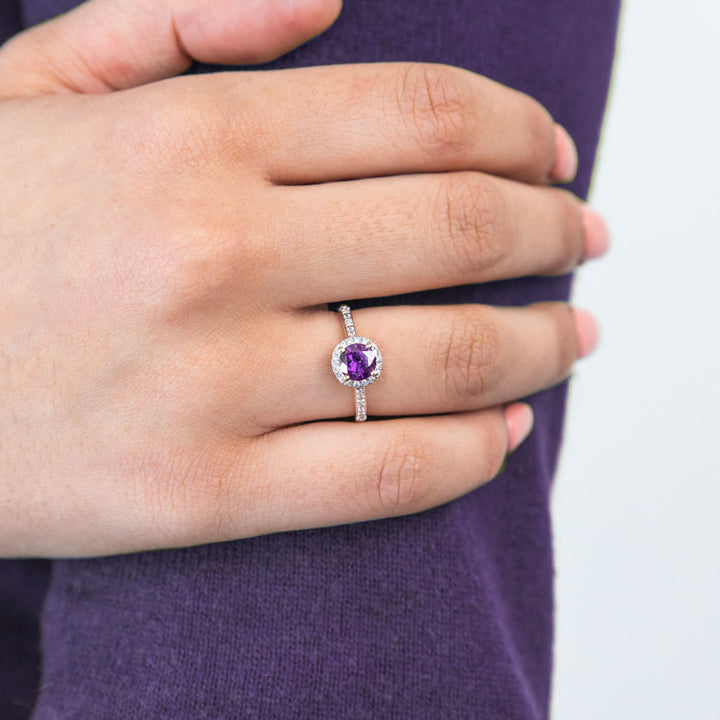 9ct Gold Amethyst & Diamond Halo Ring