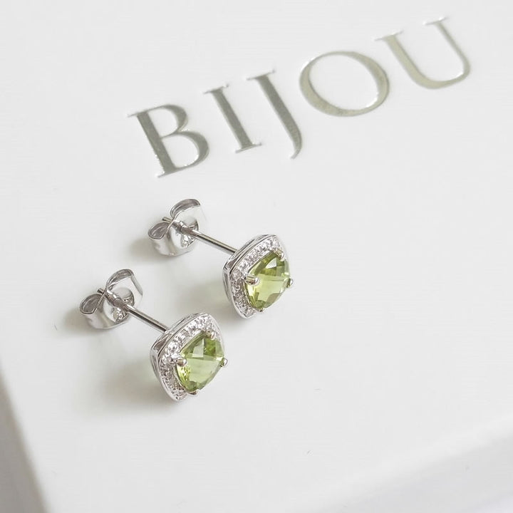 9ct White Gold Peridot & Diamond Earrings