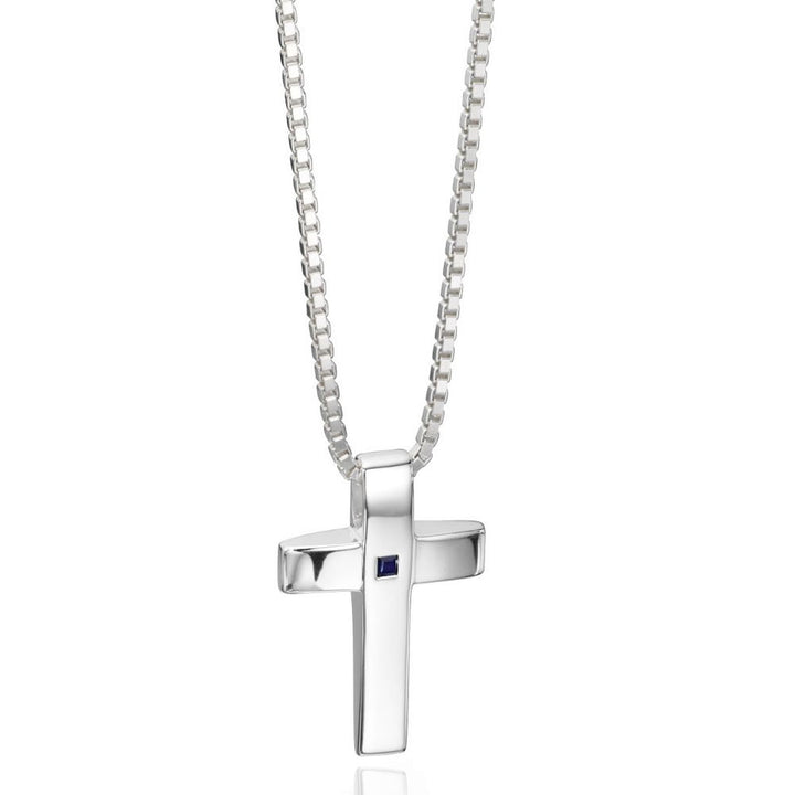 Men's Sterling Silver Sapphire Cross Pendant