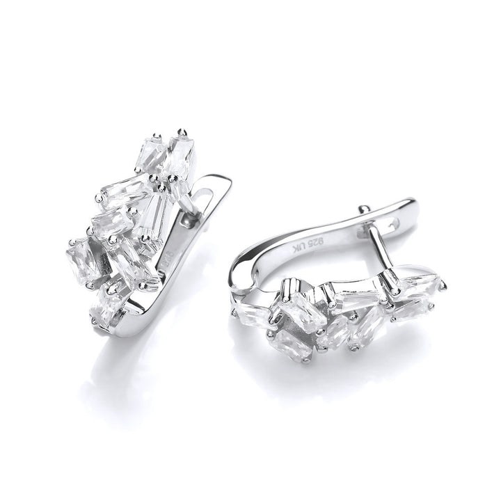 Silver Baguette-Cut Cubic Zirconia Iris Huggie Earrings