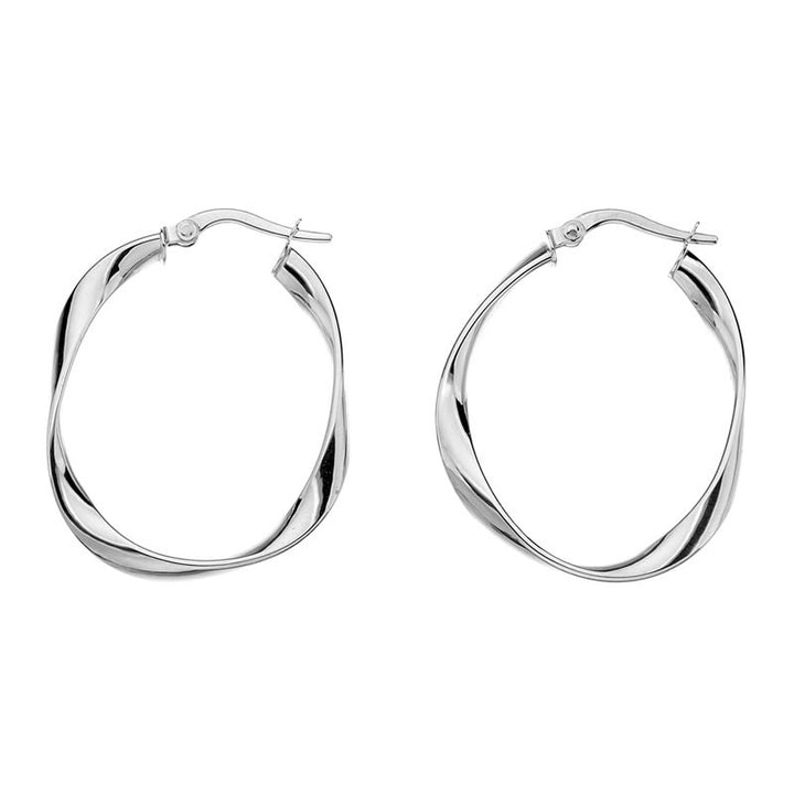 9ct White Gold Creole Twist Hoop Earrings
