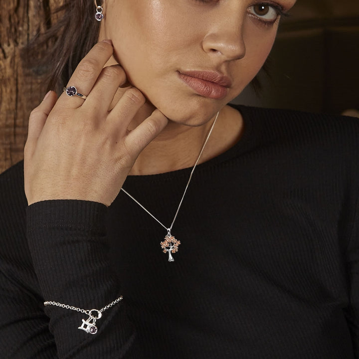 Silver & Rose Gold Blossom Tree Pendant