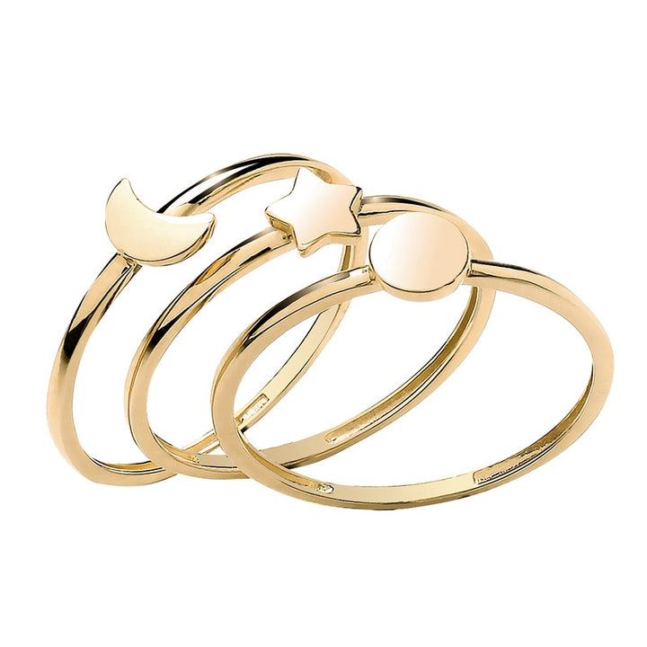 9ct Gold Sun, Moon & Star Stacking Ring Set