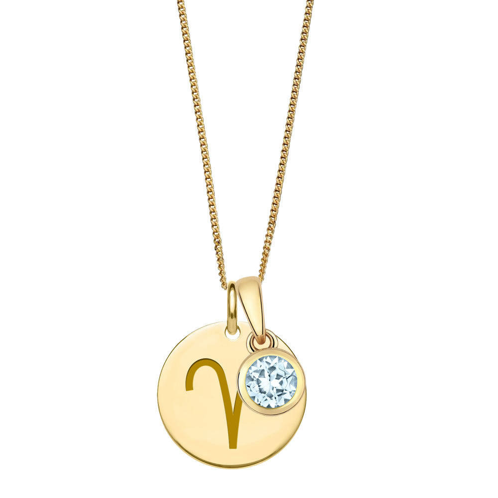 9ct Gold Aries Zodiac & Birthstone Pendant (March)