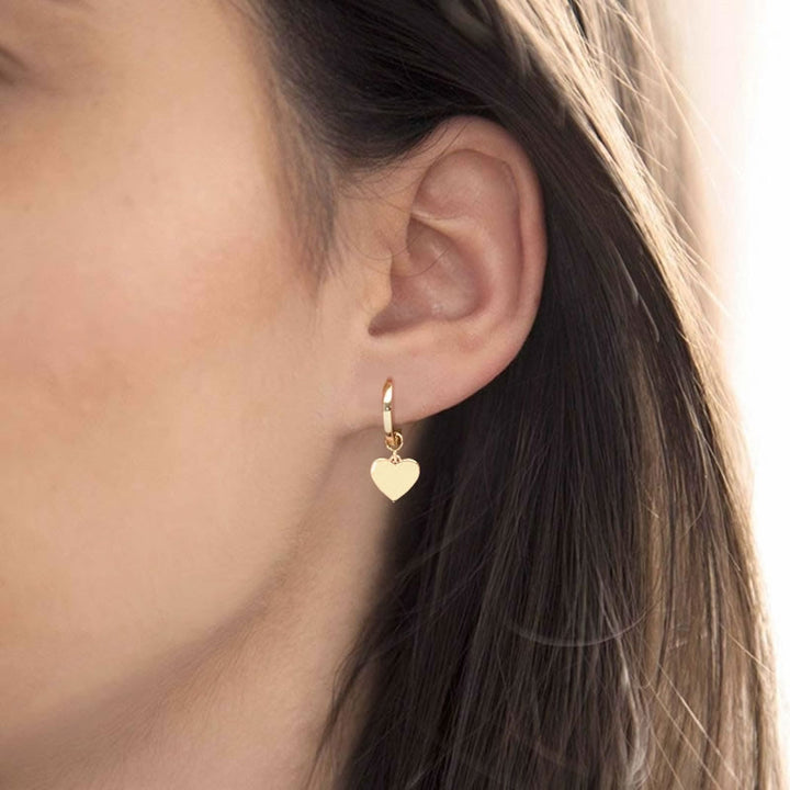 9ct Gold Heart Charm Hoop Earrings