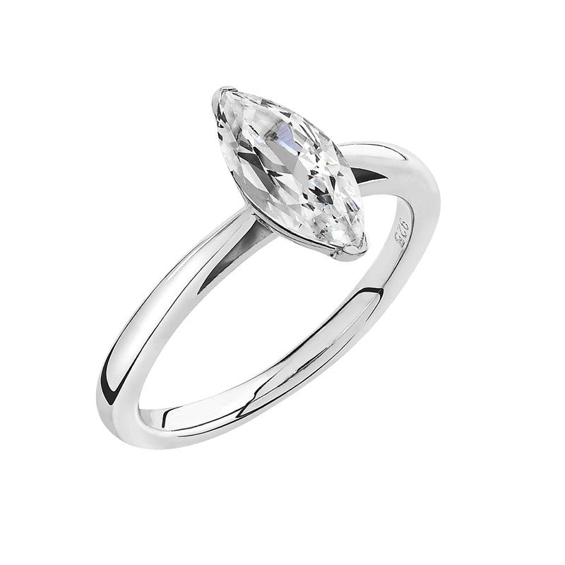 Luminous Silver Marquise Solitaire Ring