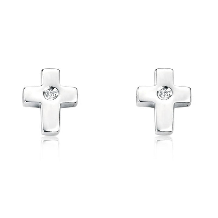 Children's Silver Diamond Cross Stud Earrings