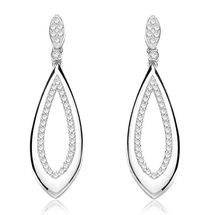 Silver Cubic Zirconia Elongated Drop Earrings