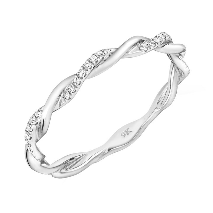 9ct White Gold 0.10ct Diamond Twist Ring