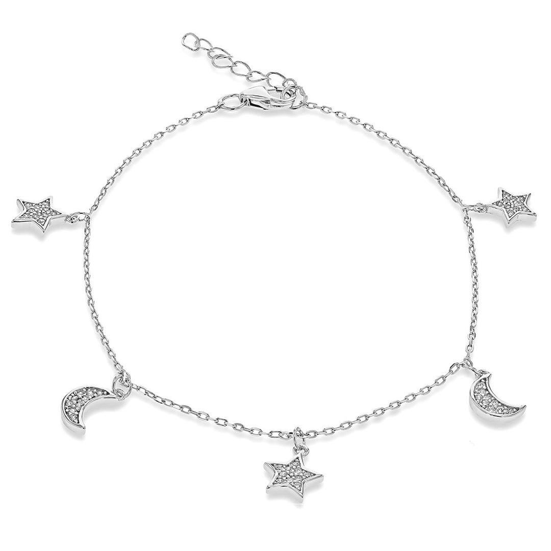 Sterling Silver Moon & Star Charm Bracelet