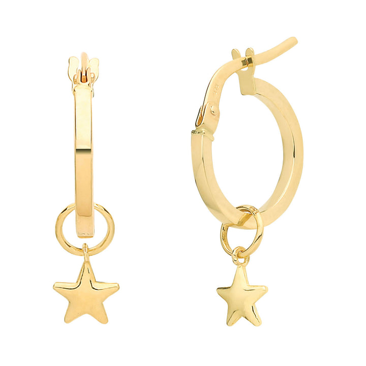 9ct Gold Star Charm Hoop Earrings