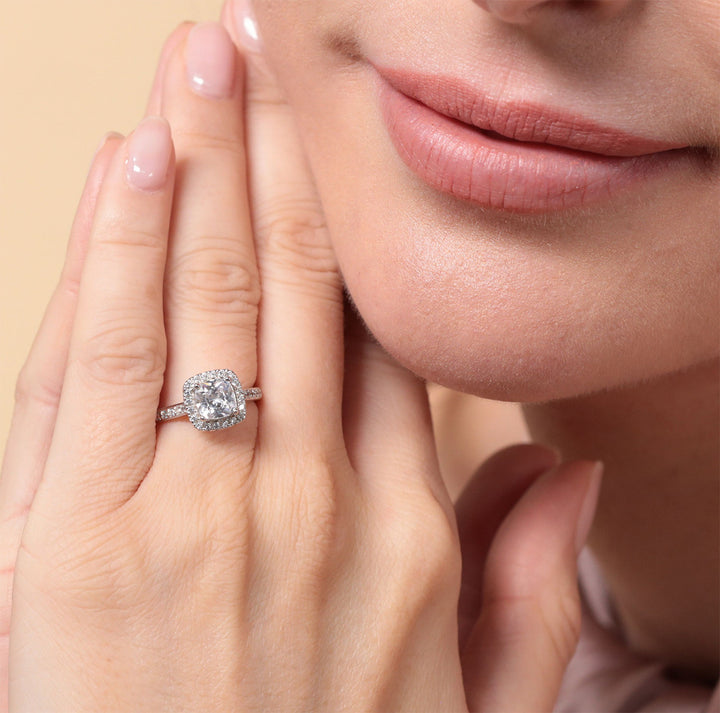 Sterling Silver Cushion Cut Halo Ring