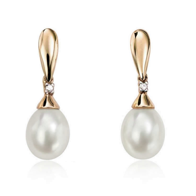 9ct Gold Pearl Diamond Drop Earrings – Bijou Jewellery