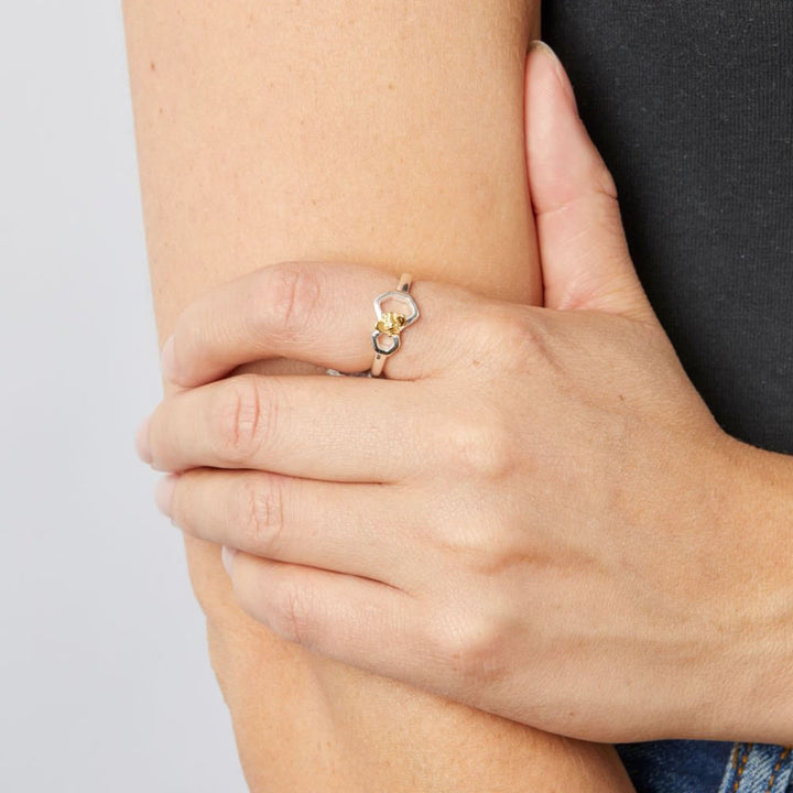 Sterling Silver Bee & Honeycomb Ring