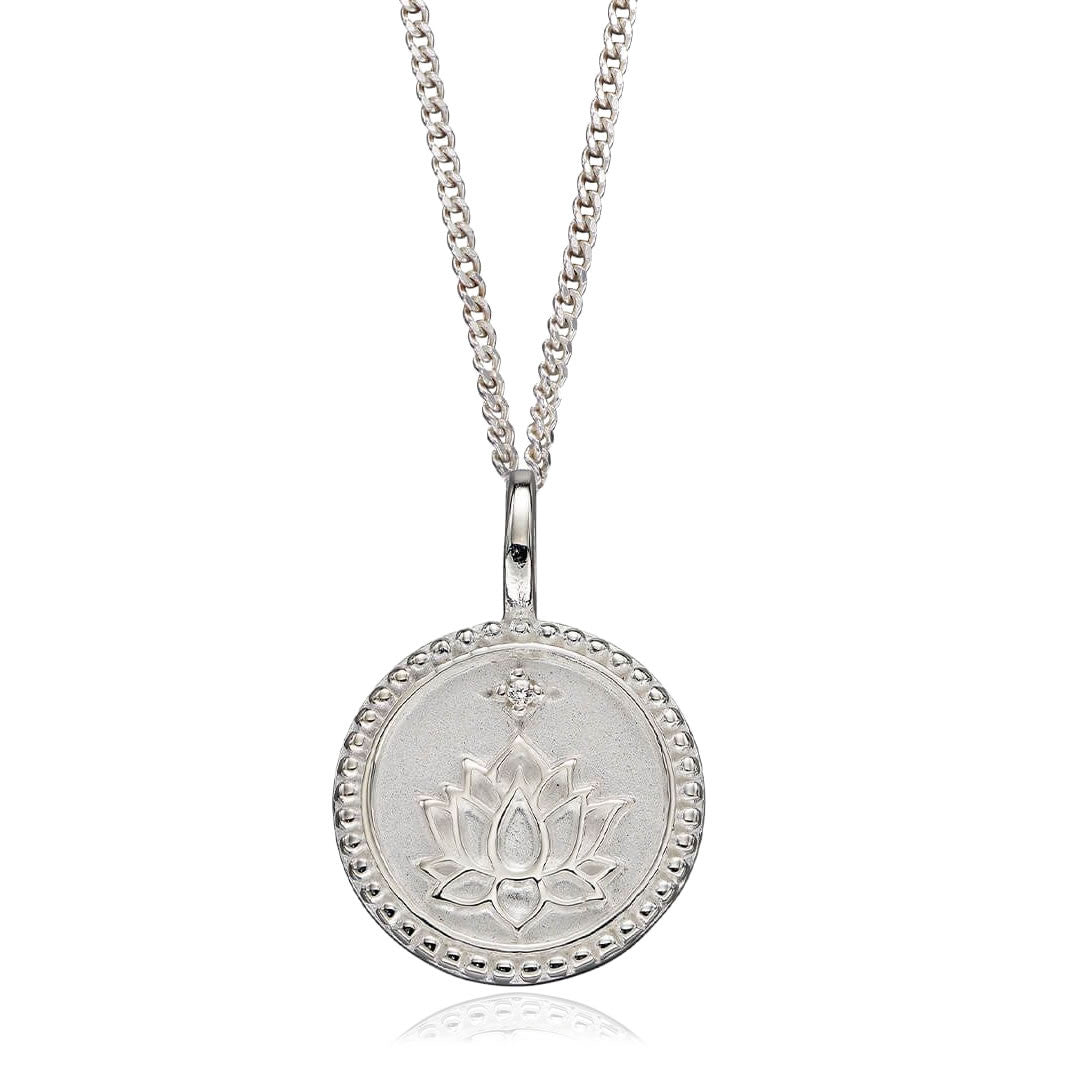 Silver Peace & Wellbeing Lotus Flower Disc Pendant