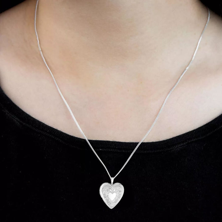 Sterling Silver Flower & Wings Heart Locket