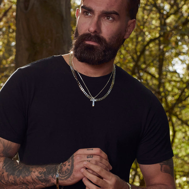 Men's Sterling Silver Sapphire Cross Pendant