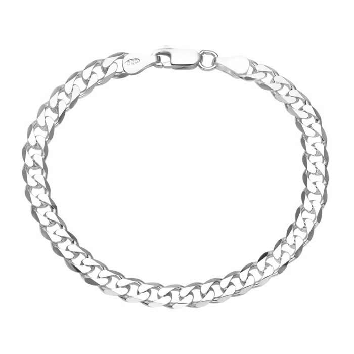 Men's Solid Sterling Silver Curb Bracelet 7mm